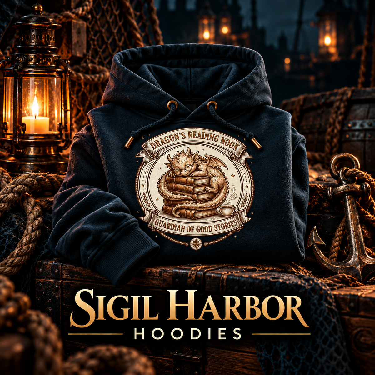 Pullover hoodies collection image with large serif title