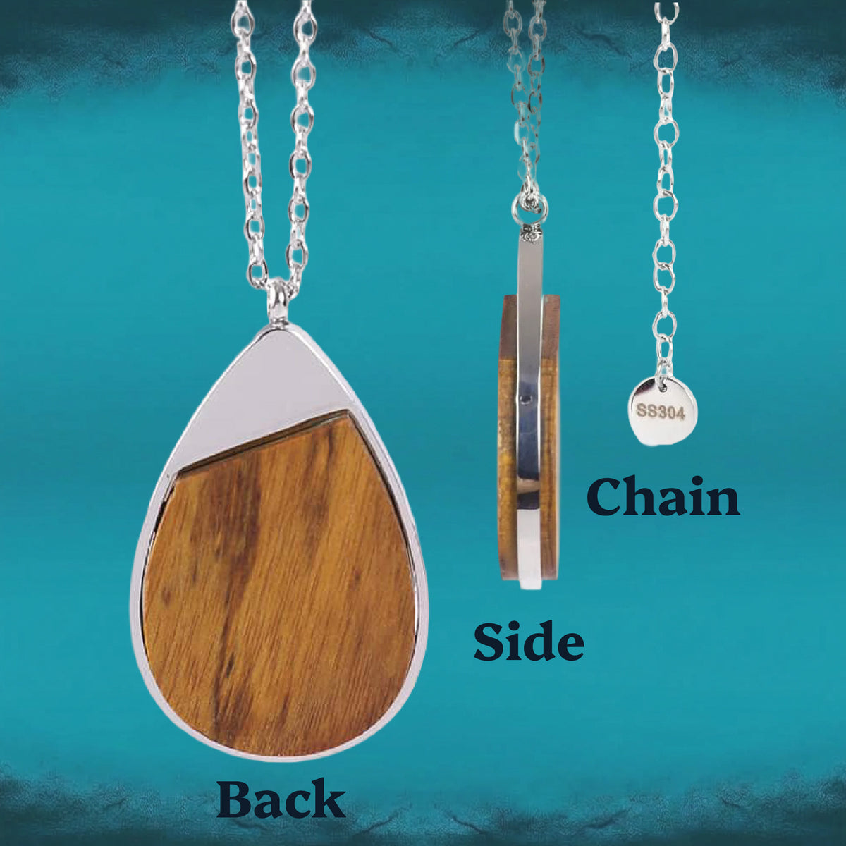 Back view of the Compass Engraved Teardrop Pendant, showing the smooth reverse side of the pendant and its silver-tone bail.